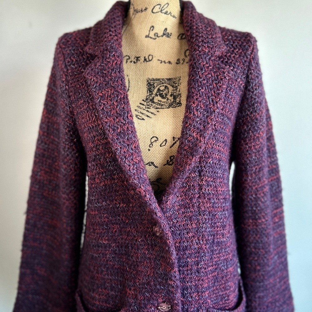 Wool Blend Knitted Sweater Coat / Blazer Size Large